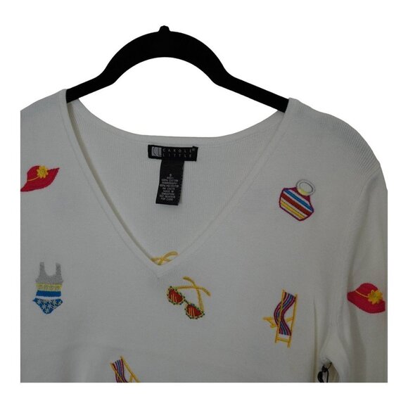 NWT Carole Little White Pullover Summer‎ Sweater with Embroidery Sz S - Picture 3 of 7